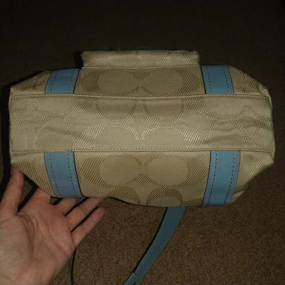 COACH Gigi Legacy Signature-C Canvas Shoulder Bag W/Blue Leather Trim - Picture 9 of 15